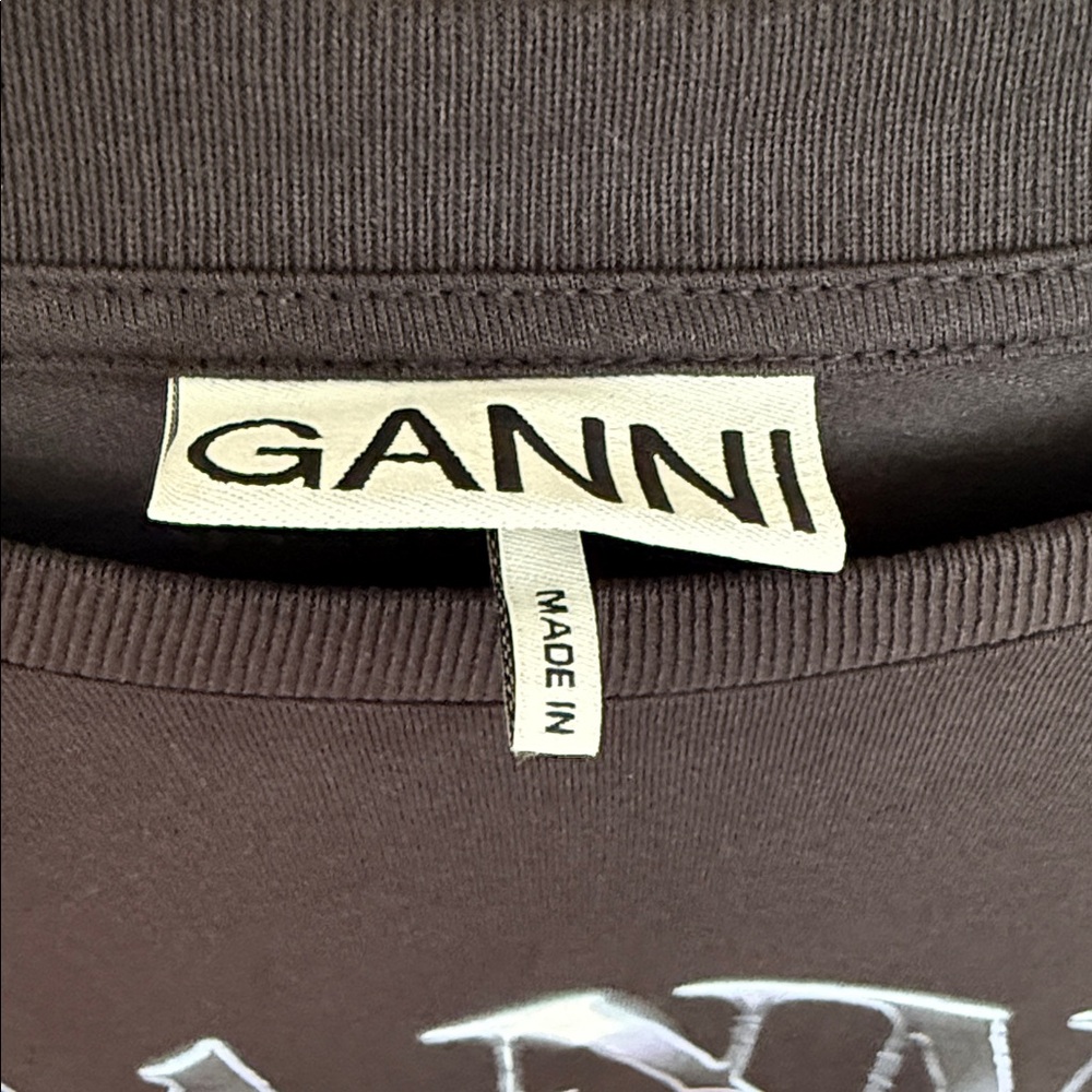 Ganni Black Top with Pink Rose Design - Picture 2 of 4